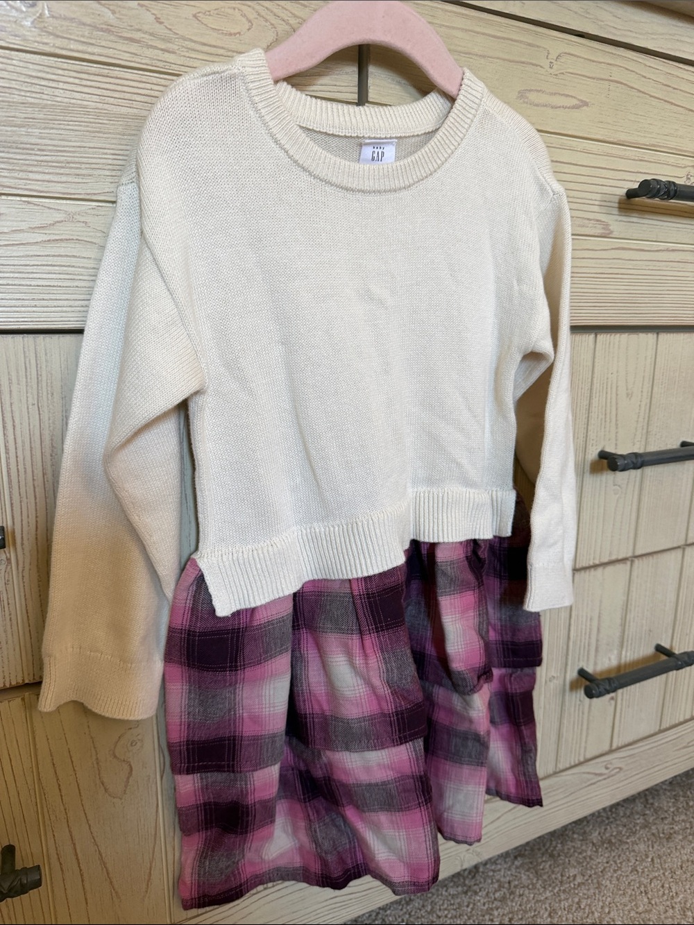 GAP Cream Sweater Dress with Pink & Purple Plaid Skirt- Never Worn